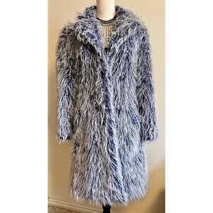 Vintage Y2K GROGGY Blue Faux Fur Coat with white Frosted Tips SZ Sm